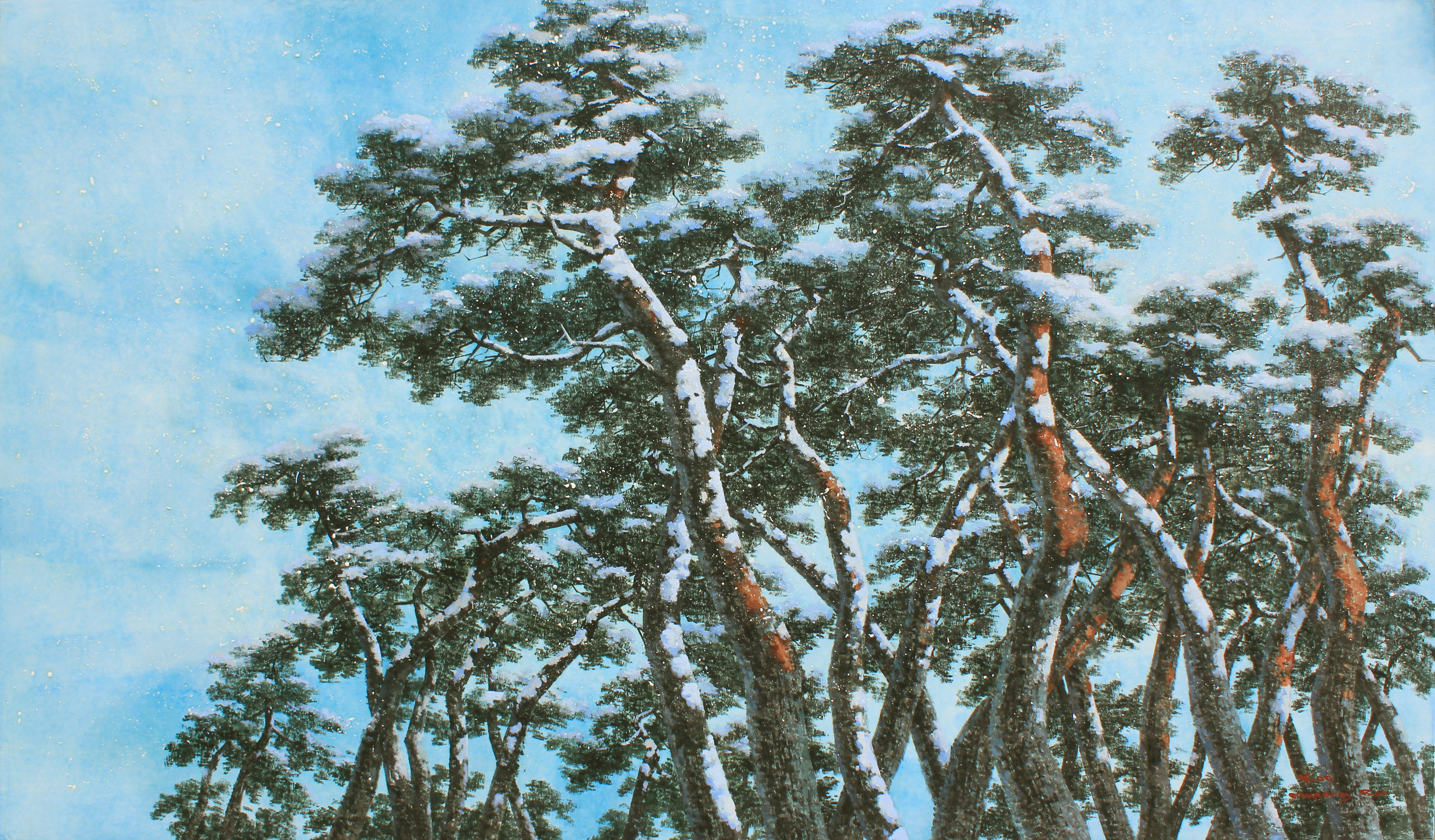 pine Tree 193.9x112.1 acrylic,oil on korean paper 2014.JPG