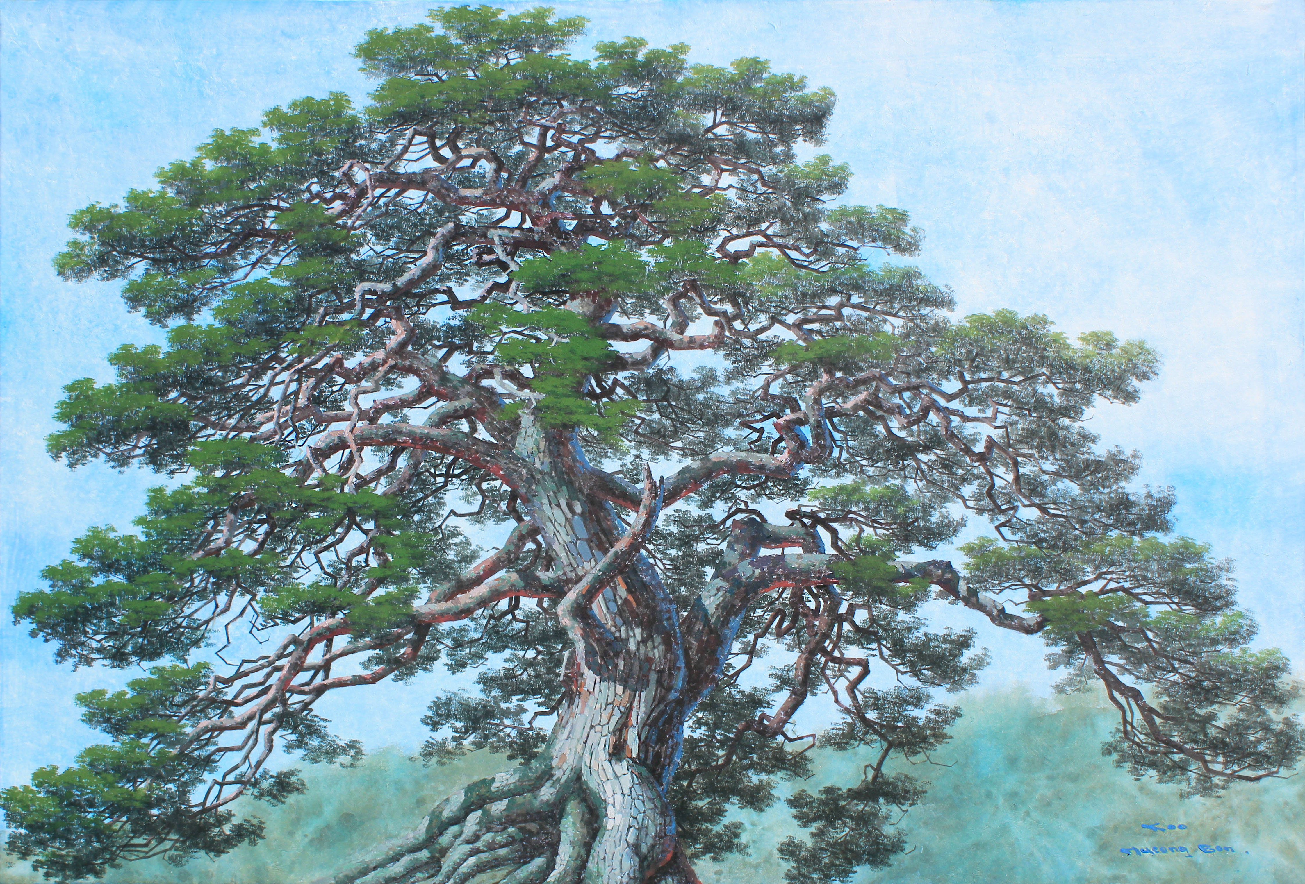 pine tree 162.2x112.1 acrylic,oil on korean paper 2014,11.JPG