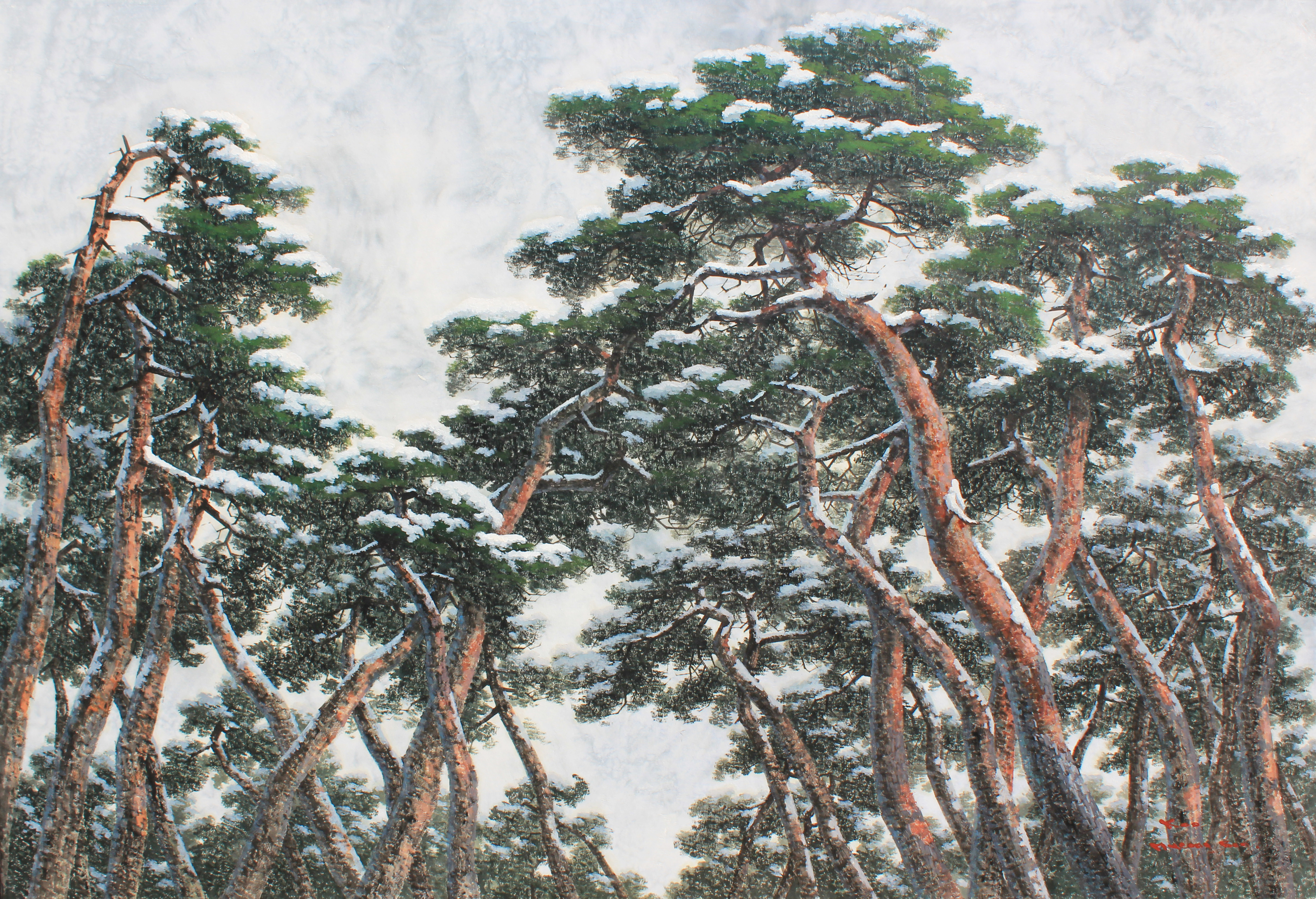 pine tree 200x135 acrylic,oil on korean paper 2014 - 복사본.JPG